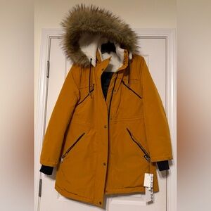 Nine West Mustard Ski Jacket with Faux Fur Trim